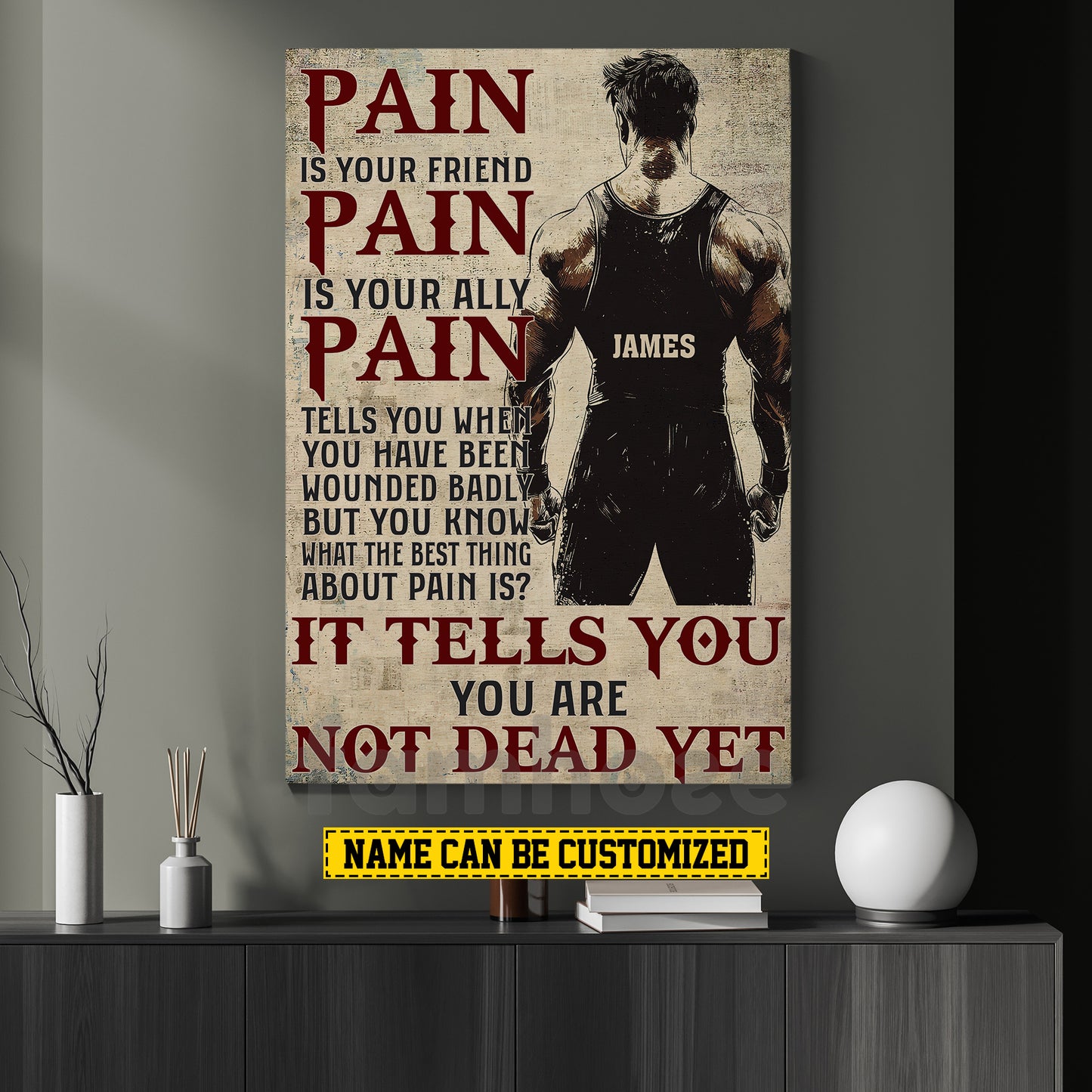 Motivational Personalized Wrestling Man Canvas Painting, Pain Is Your Friend Sport Wall Art Decor, Poster Gift For Wrestling Lovers