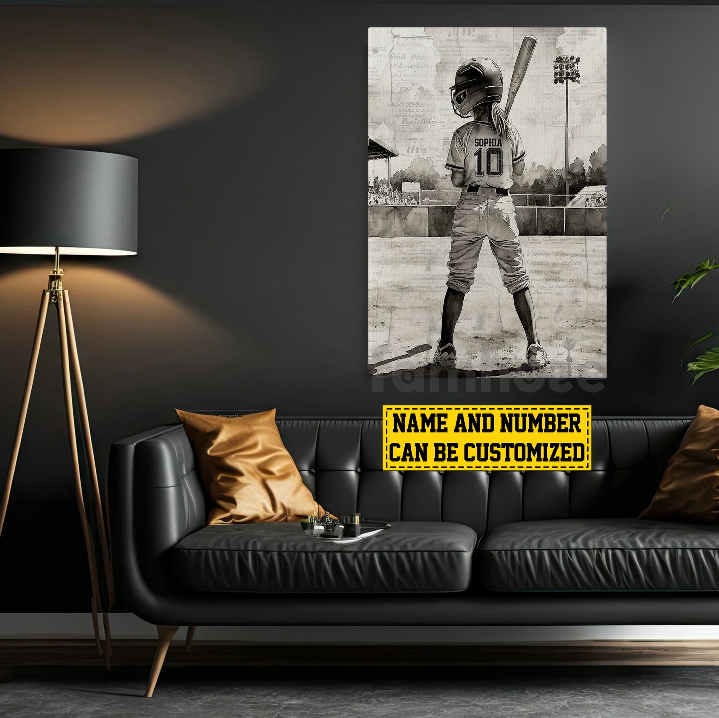Personalized Softball Kid Girl Canvas Painting, Step Up To The Plate Sport Wall Art Decor, Poster Gift For Softball Lovers