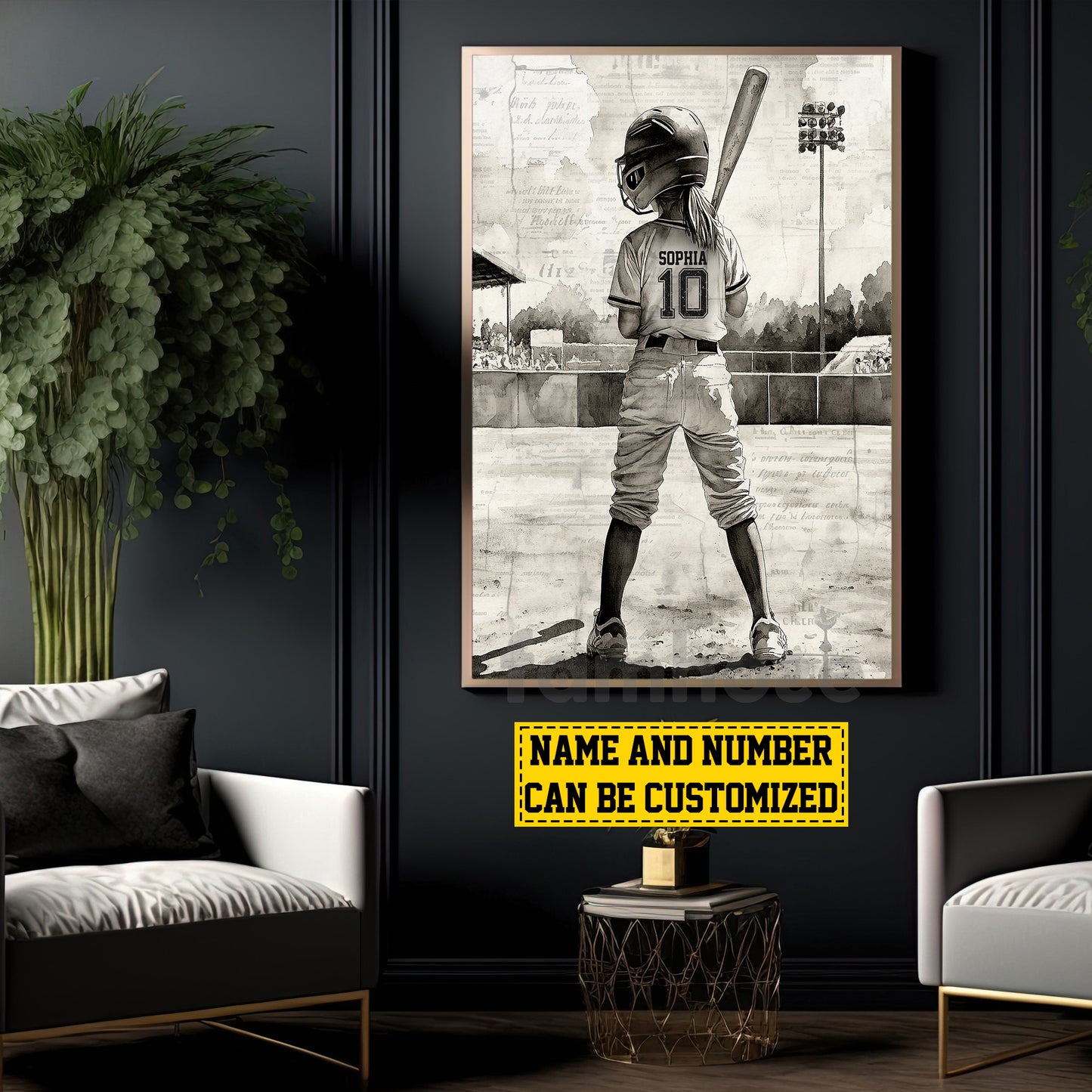 Personalized Softball Kid Girl Canvas Painting, Step Up To The Plate Sport Wall Art Decor, Poster Gift For Softball Lovers