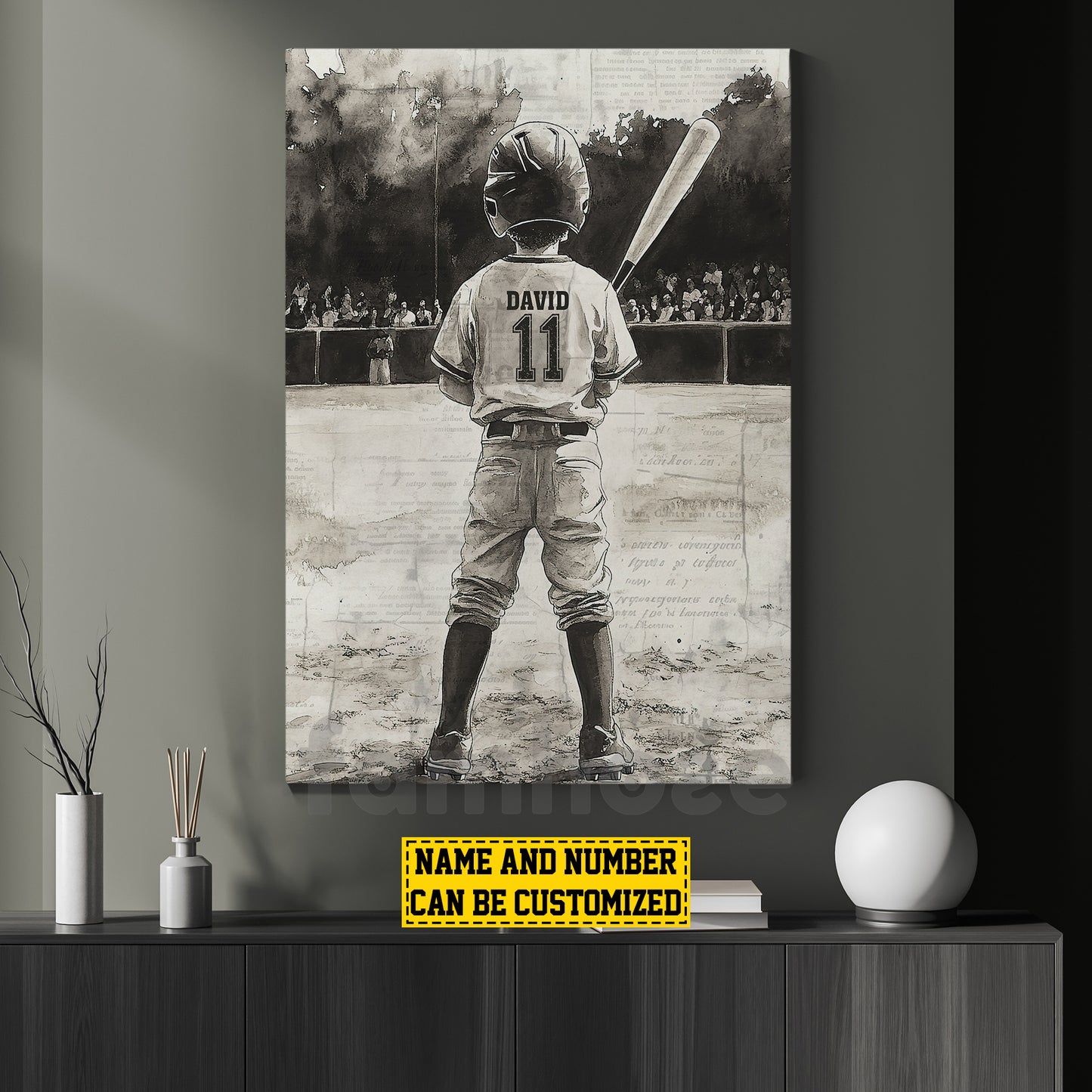 Personalized Baesball Kid Boy Canvas Painting, Dream Big, Play Ball Sport Wall Art Decor, Poster Gift For Baseball Lovers