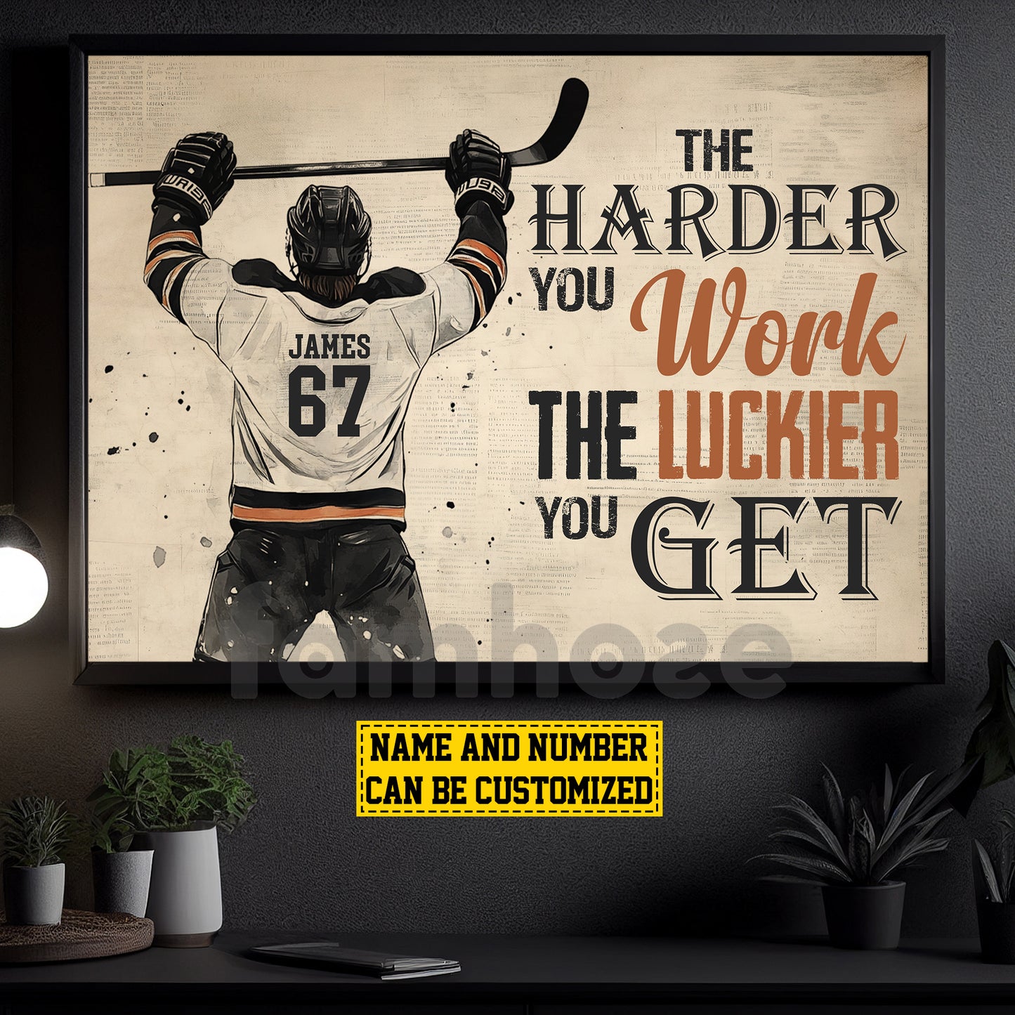 Motivational Personalized Hockey Man Canvas Painting, The Harder You Work Sport Wall Art Decor, Poster Gift For Hockey Lovers