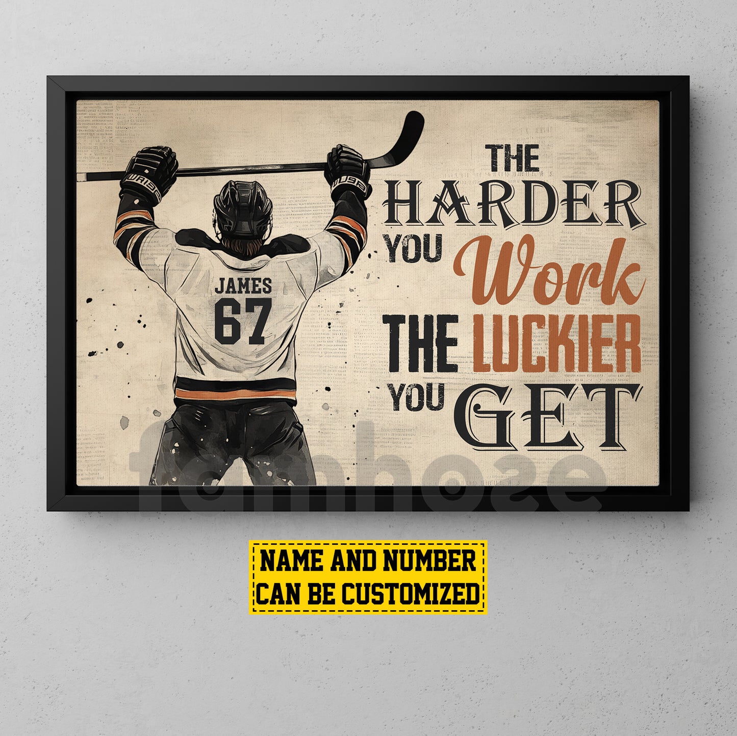 Motivational Personalized Hockey Man Canvas Painting, The Harder You Work Sport Wall Art Decor, Poster Gift For Hockey Lovers