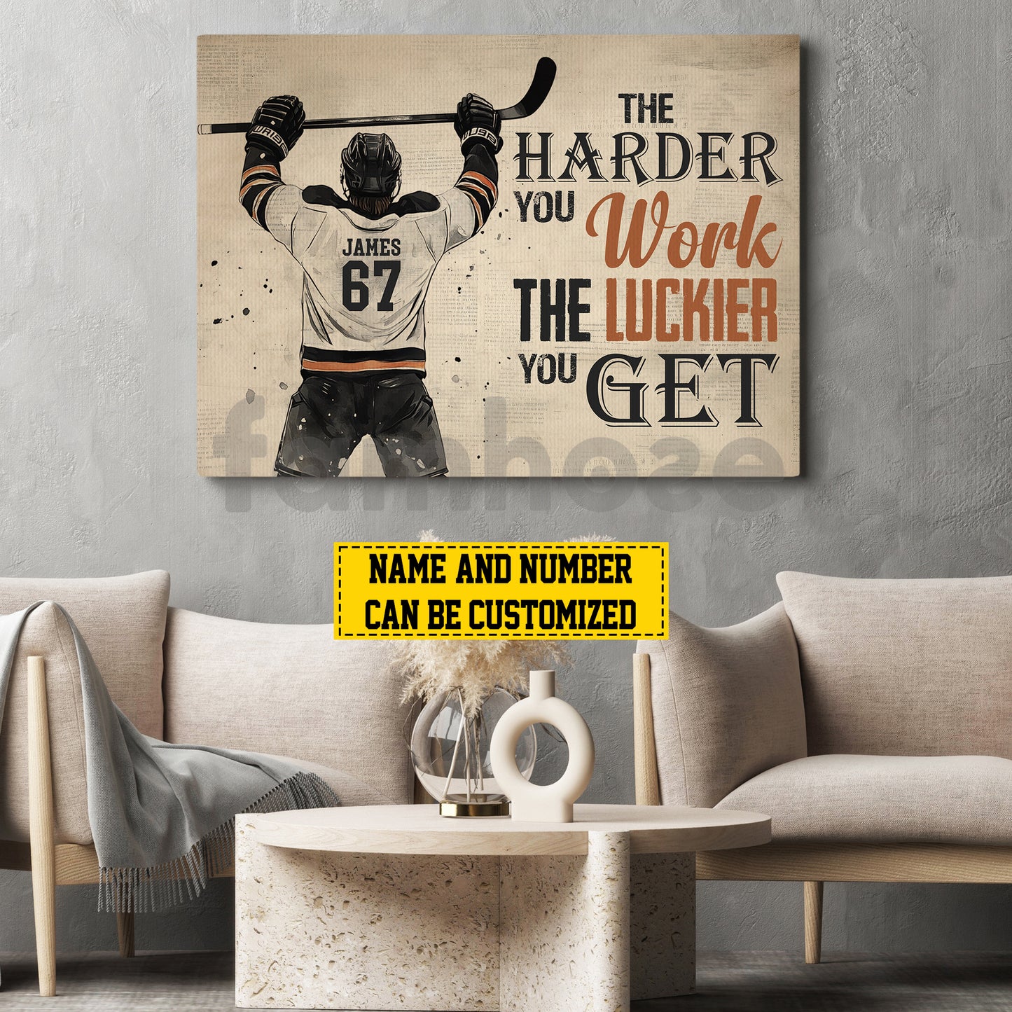 Motivational Personalized Hockey Man Canvas Painting, The Harder You Work Sport Wall Art Decor, Poster Gift For Hockey Lovers