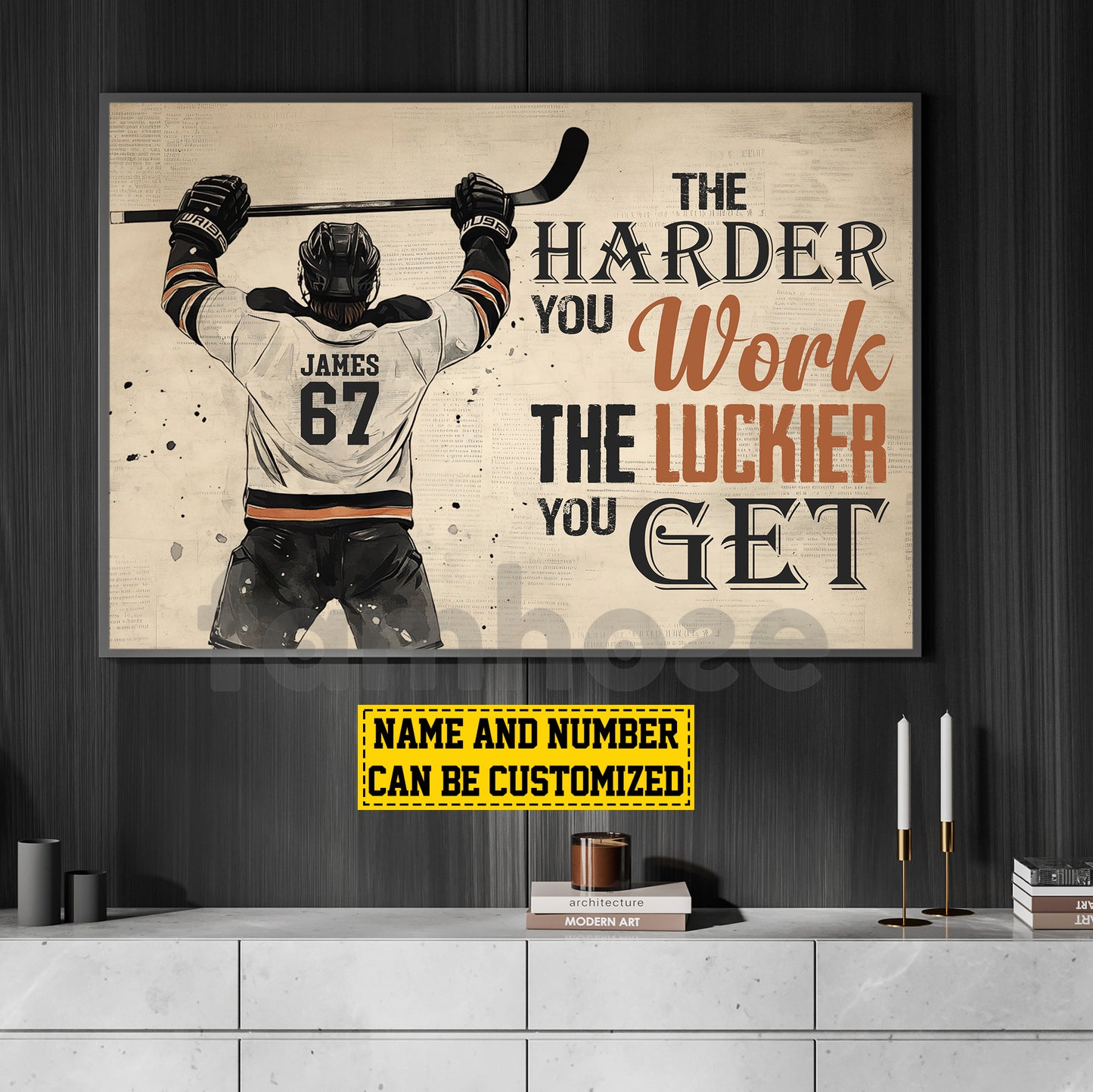 Motivational Personalized Hockey Man Canvas Painting, The Harder You Work Sport Wall Art Decor, Poster Gift For Hockey Lovers