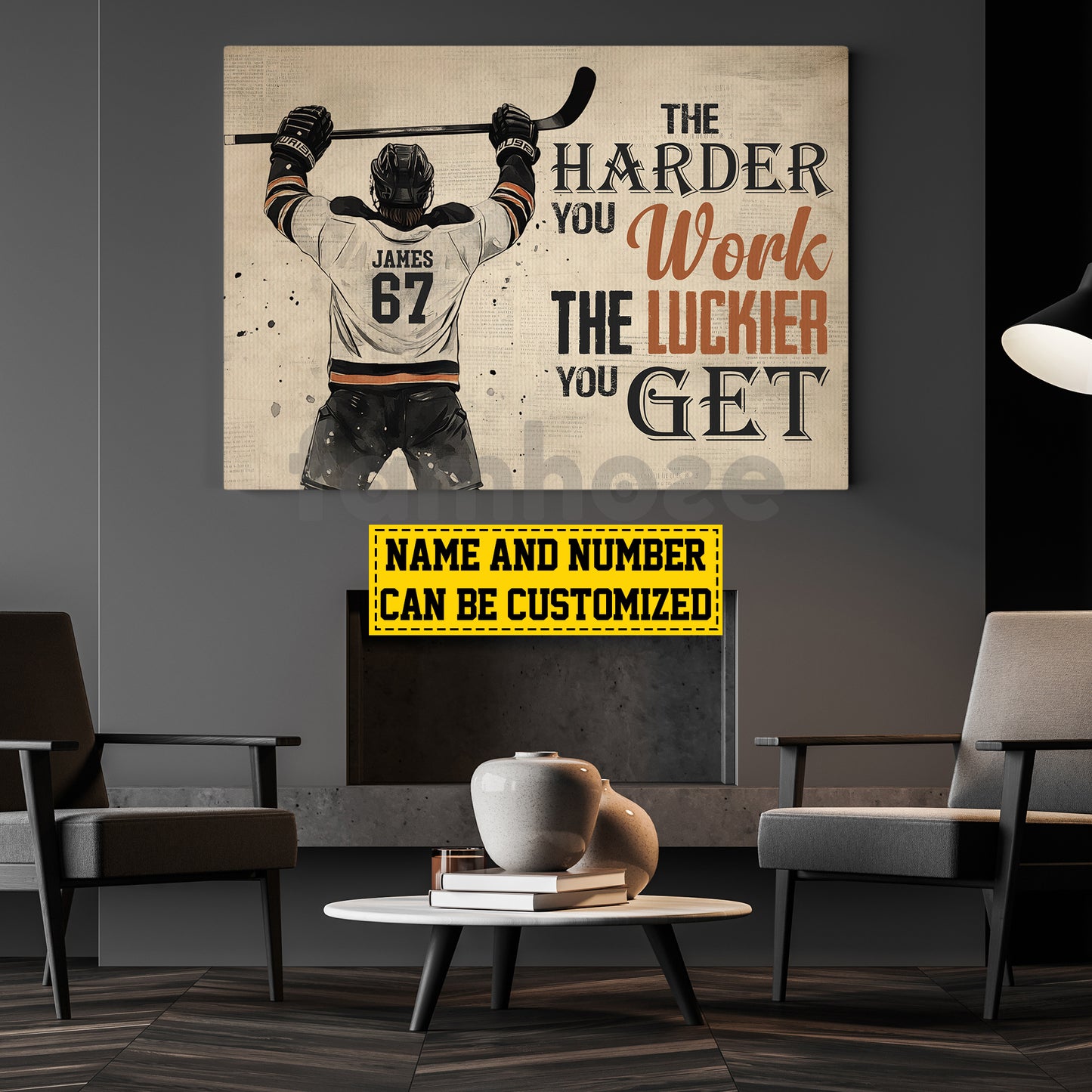 Motivational Personalized Hockey Man Canvas Painting, The Harder You Work Sport Wall Art Decor, Poster Gift For Hockey Lovers