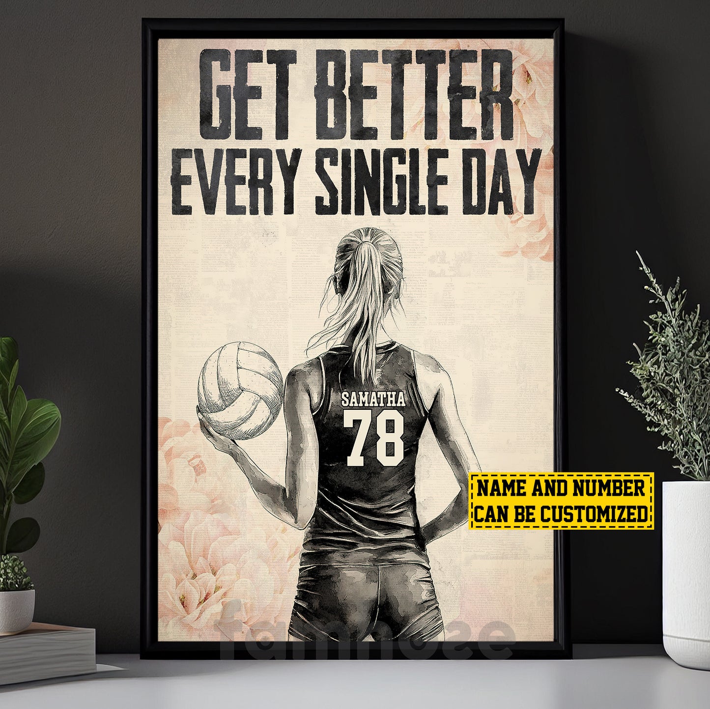Motivational Personalized Volleyball Girl Canvas Painting, Be Better Every Single Day Sport Wall Art Decor, Poster Gift For Volleyball Lovers