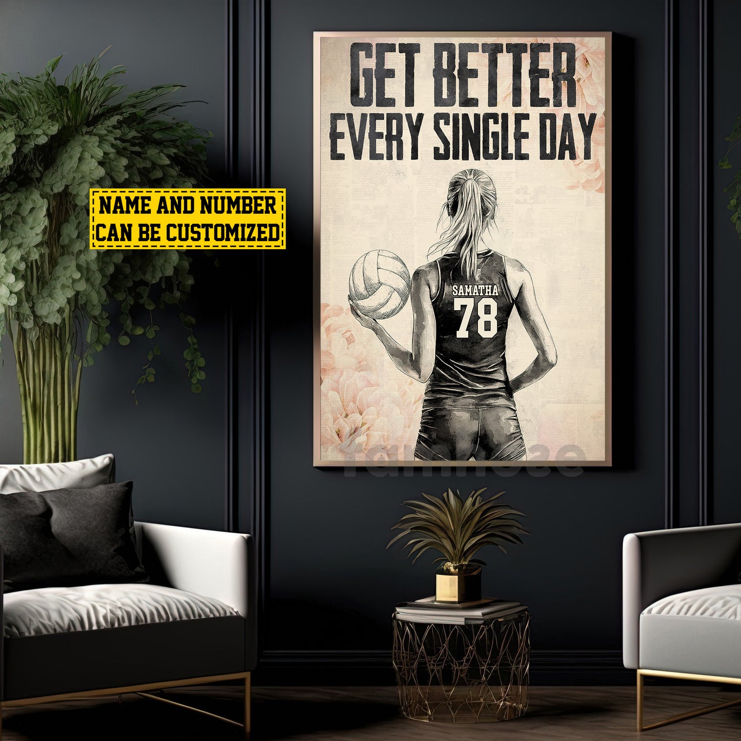 Motivational Personalized Volleyball Girl Canvas Painting, Be Better Every Single Day Sport Wall Art Decor, Poster Gift For Volleyball Lovers