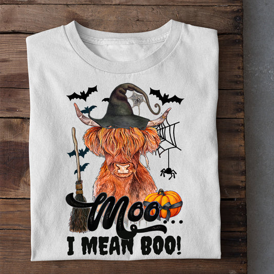 Halloween Highland Cow T-shirt, Moo I Mean Boo, Halloween Gift For Cow Lovers, Cow Farmers, Farmer Gifts