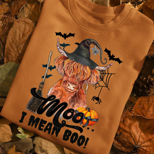 Halloween Highland Cow T-shirt, Moo I Mean Boo, Halloween Gift For Cow Lovers, Cow Farmers, Farmer Gifts