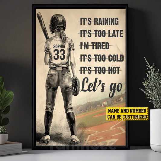 Motivational Personalized Softball Woman Canvas Painting, Let's Go Sport Wall Art Decor, Poster Gift For Softball Lovers