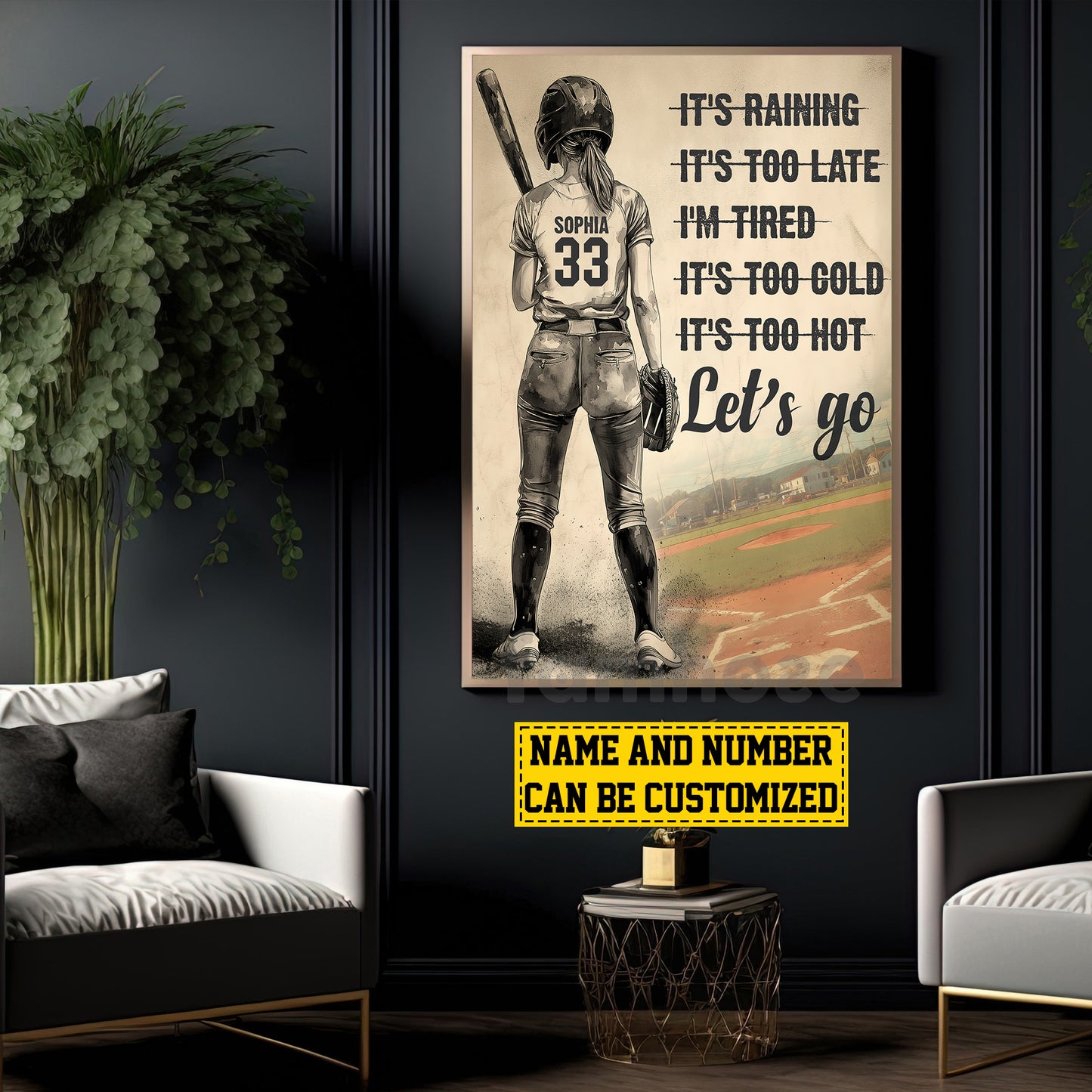 Motivational Personalized Softball Woman Canvas Painting, Let's Go Sport Wall Art Decor, Poster Gift For Softball Lovers