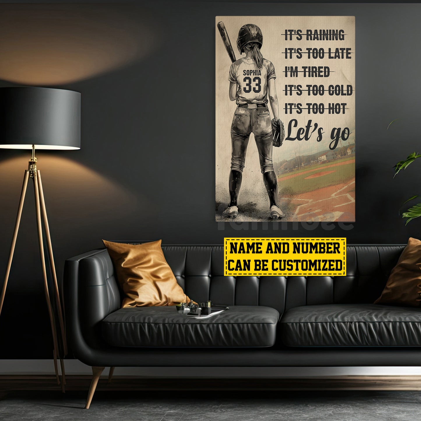 Motivational Personalized Softball Woman Canvas Painting, Let's Go Sport Wall Art Decor, Poster Gift For Softball Lovers