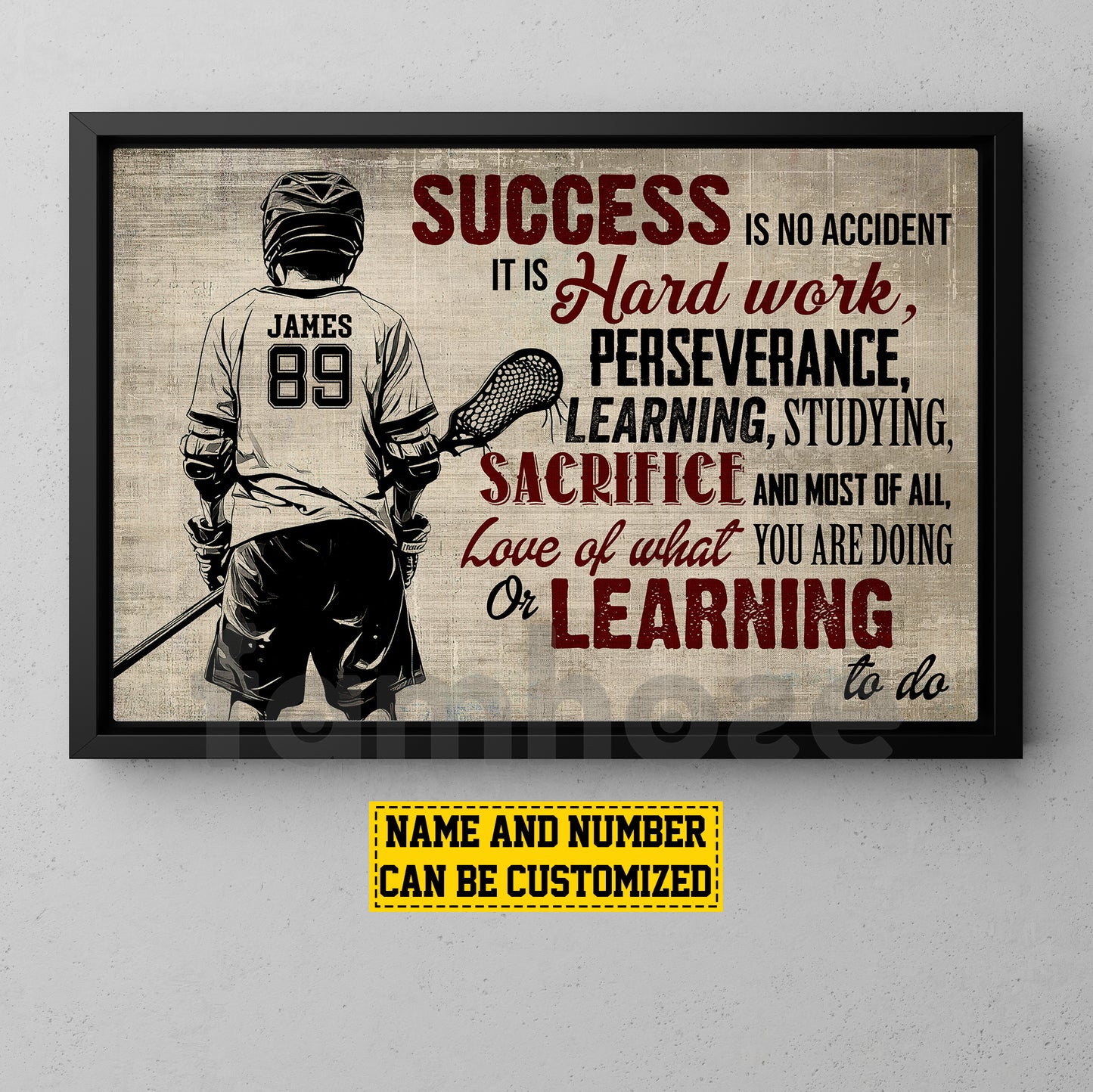 Motivational Personalized Lacrosse Canvas Painting, Success Is No Accident Sport Wall Art Decor, Poster Gift For Lacrosse Lovers