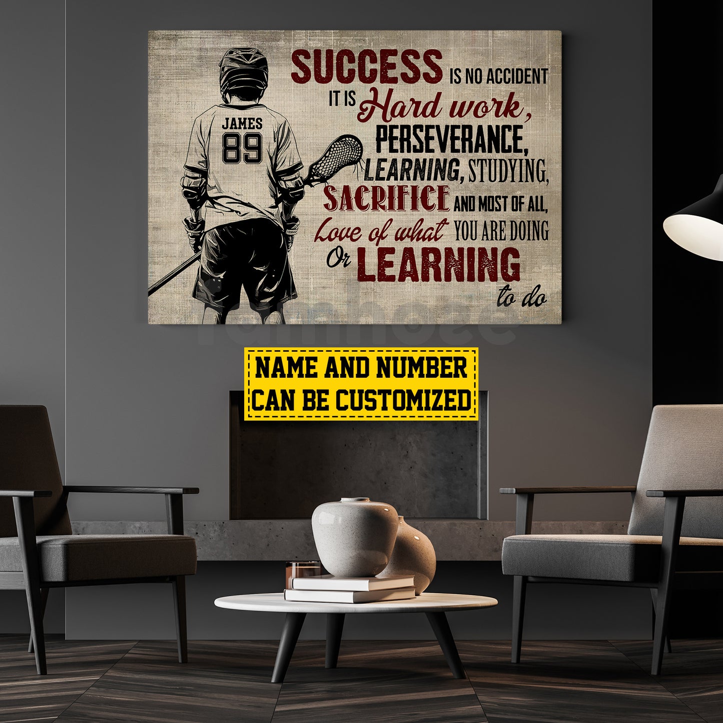 Motivational Personalized Lacrosse Canvas Painting, Success Is No Accident Sport Wall Art Decor, Poster Gift For Lacrosse Lovers