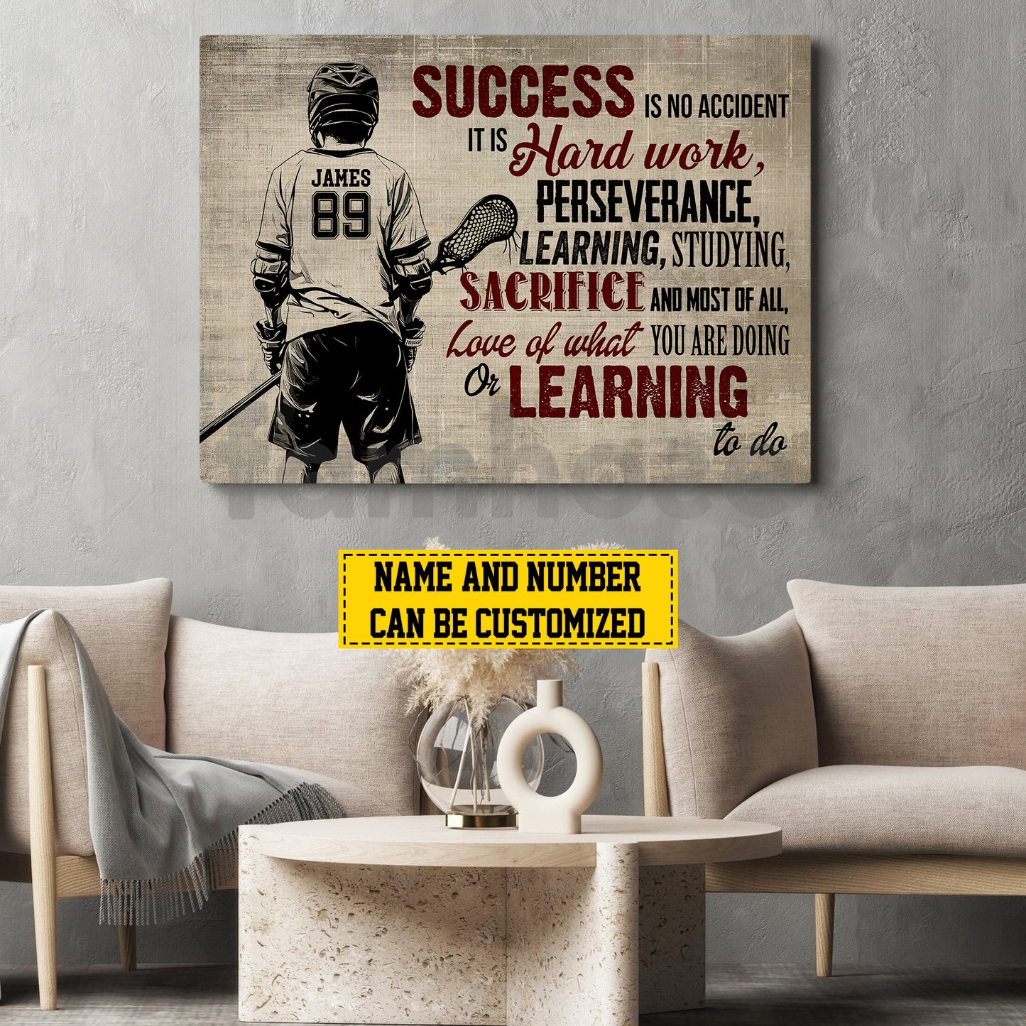Motivational Personalized Lacrosse Canvas Painting, Success Is No Accident Sport Wall Art Decor, Poster Gift For Lacrosse Lovers