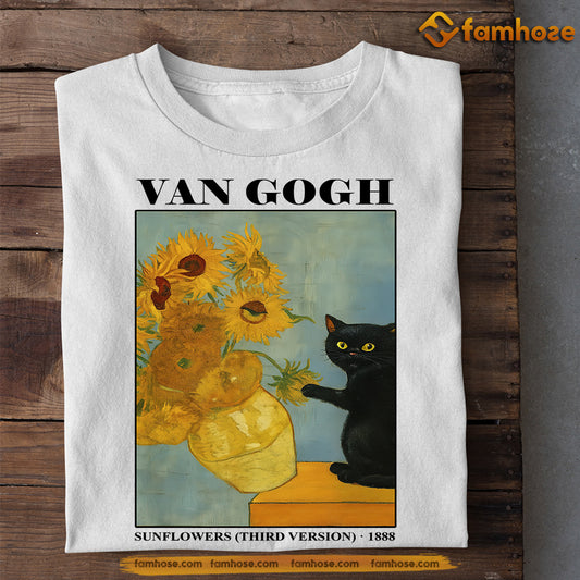 Funny Cat T-shirt, Van Gogh Sunflowers Tees Gift For Cat Lovers, Art Lovers