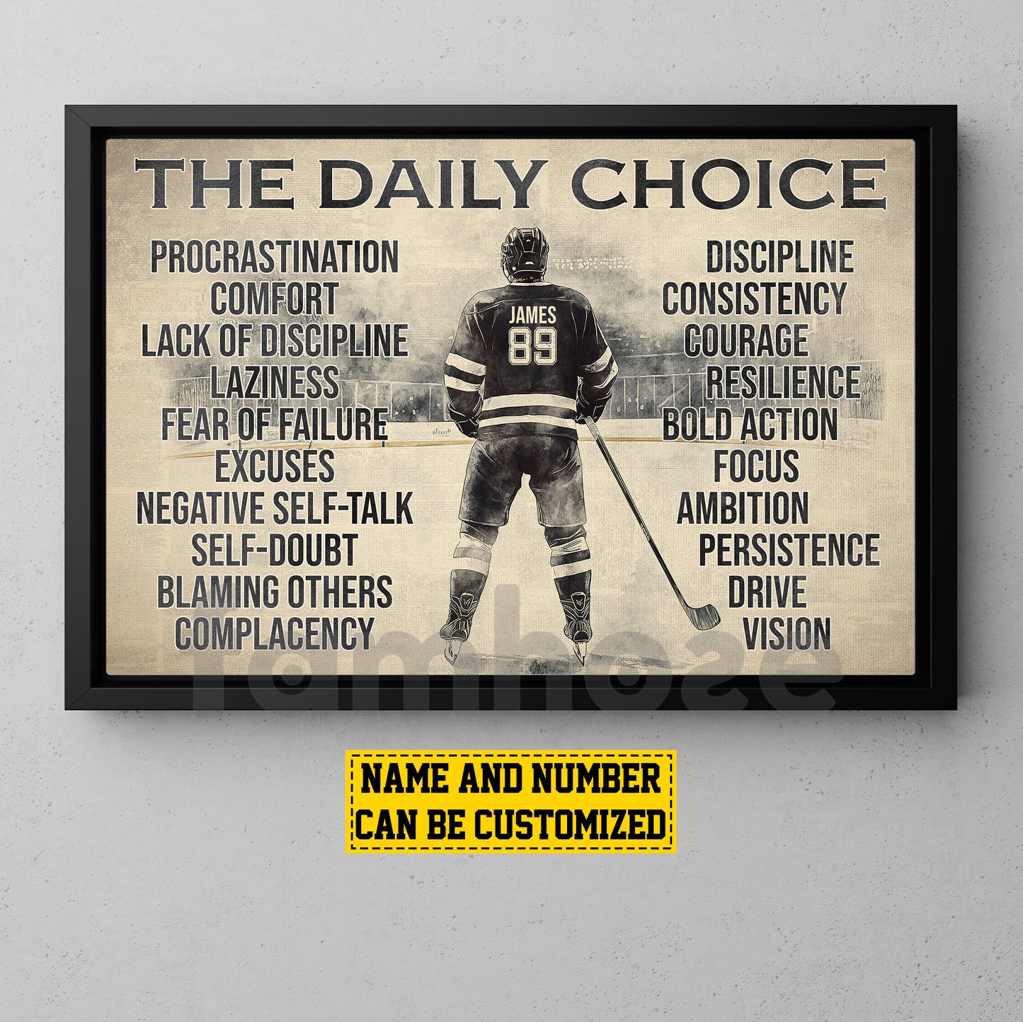 Motivational Personalized Hockey Canvas Painting, The Daily Choice Sport Wall Art Decor, Poster Gift For Hockey Lovers
