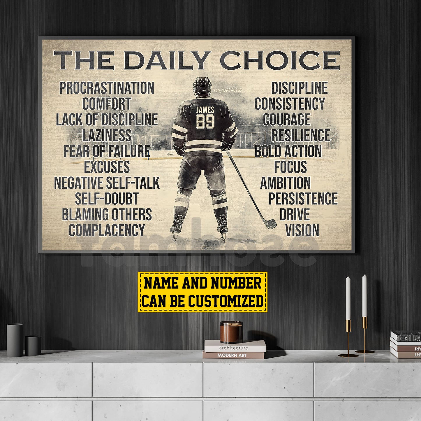 Motivational Personalized Hockey Canvas Painting, The Daily Choice Sport Wall Art Decor, Poster Gift For Hockey Lovers