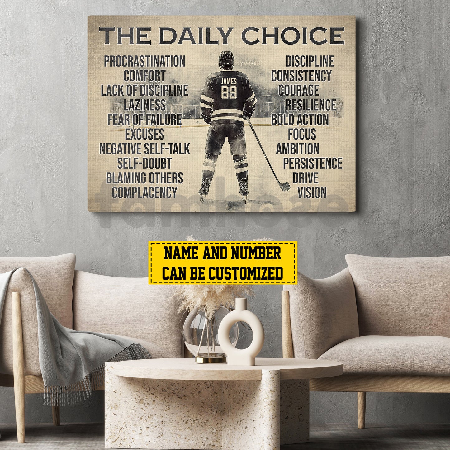 Motivational Personalized Hockey Canvas Painting, The Daily Choice Sport Wall Art Decor, Poster Gift For Hockey Lovers