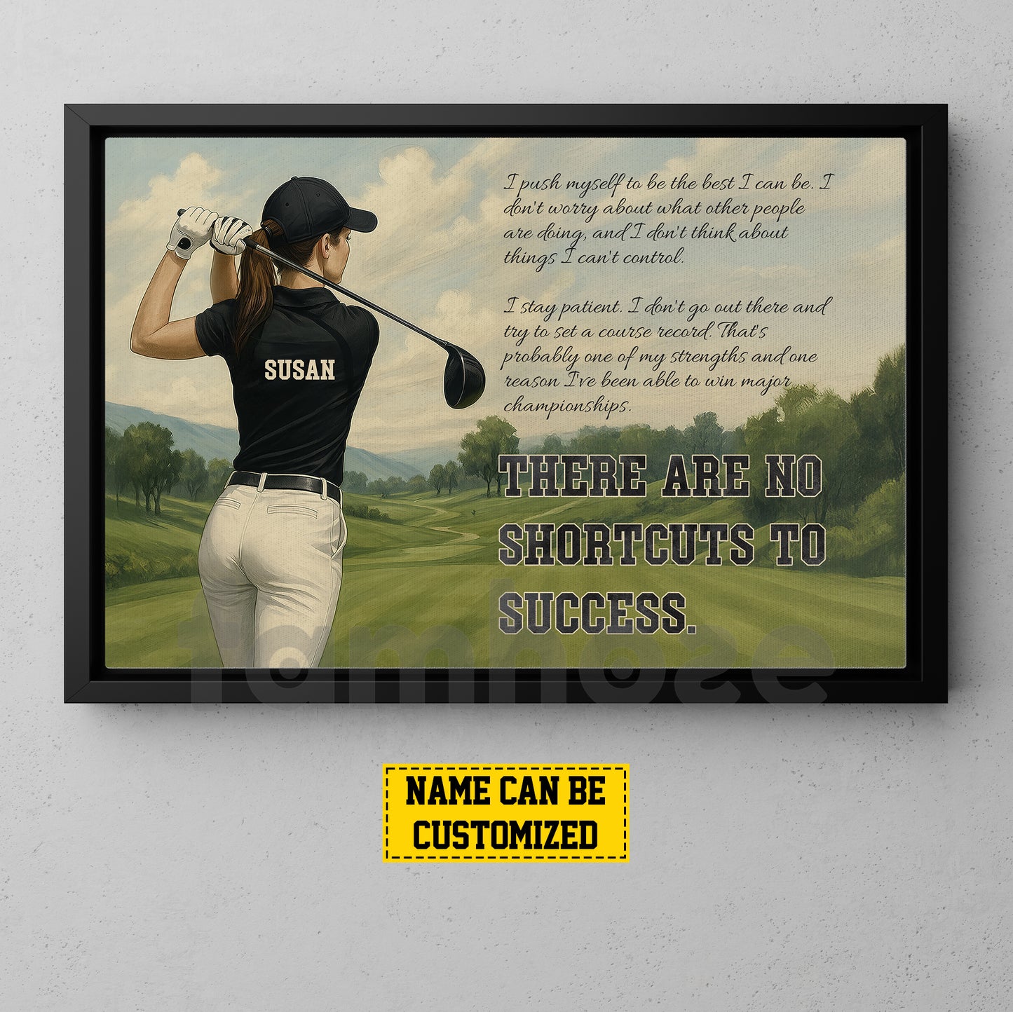 Motivational Personalized Golf Woman Canvas Painting, There Are No Shortcuts To Success Sport Wall Art Decor, Poster Gift For Golf Lovers