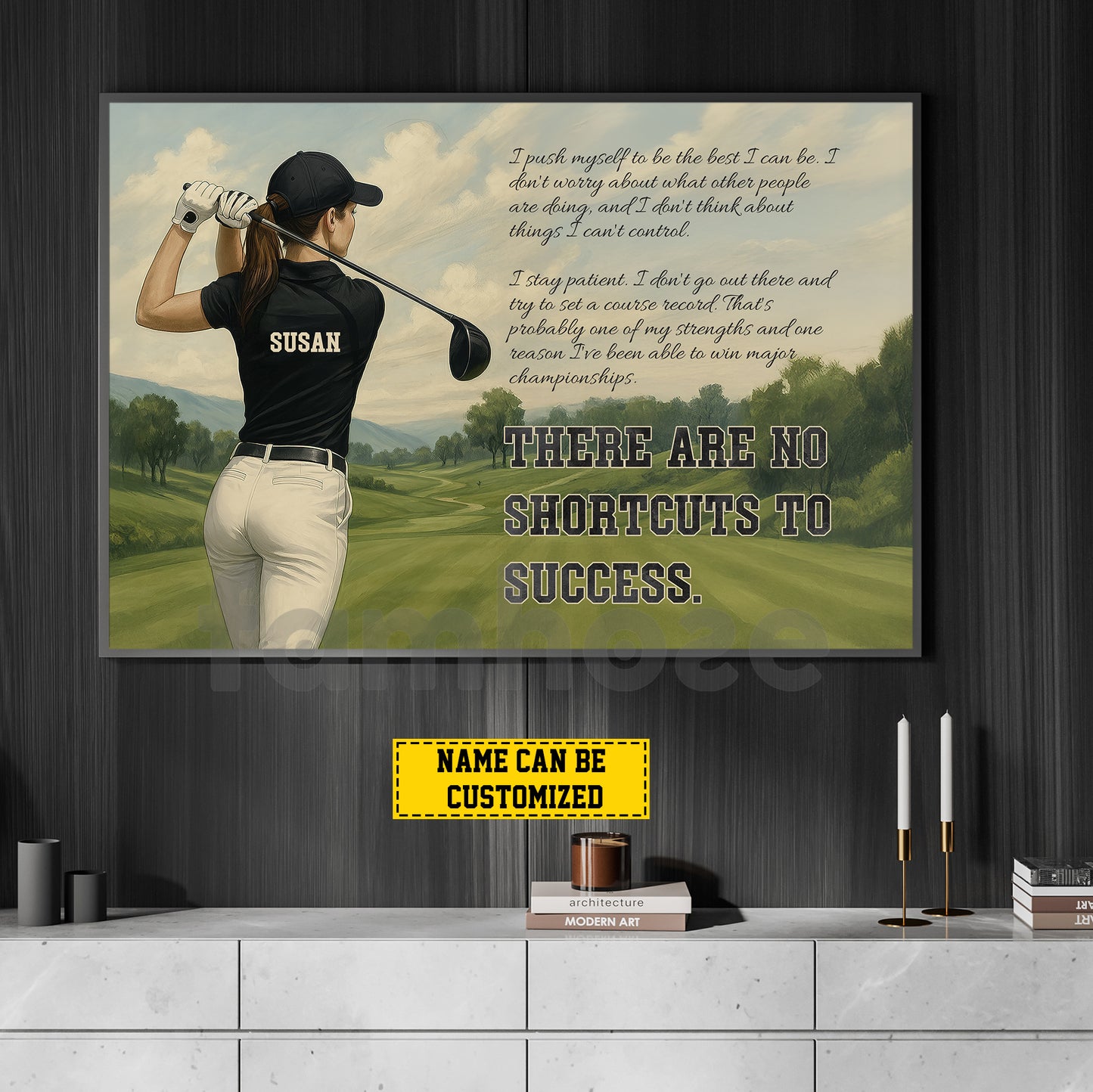 Motivational Personalized Golf Woman Canvas Painting, There Are No Shortcuts To Success Sport Wall Art Decor, Poster Gift For Golf Lovers