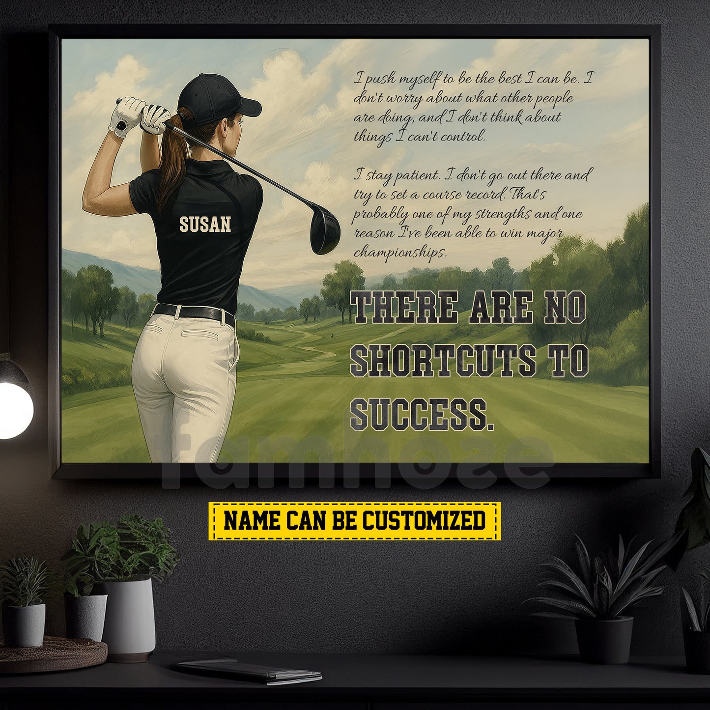 Motivational Personalized Golf Woman Canvas Painting, There Are No Shortcuts To Success Sport Wall Art Decor, Poster Gift For Golf Lovers