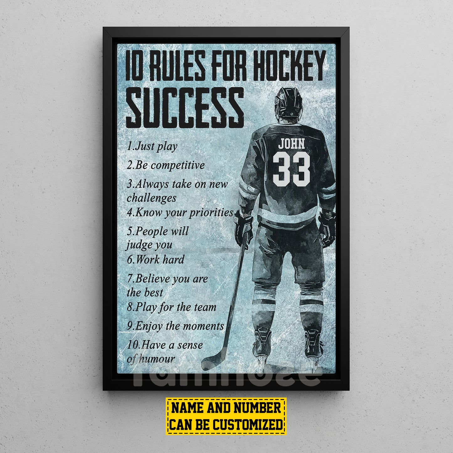 Motivational Personalized Hockey Man Canvas Painting, 10 Rules For Hockey Success Sport Wall Art Decor, Poster Gift For Hockey Lovers