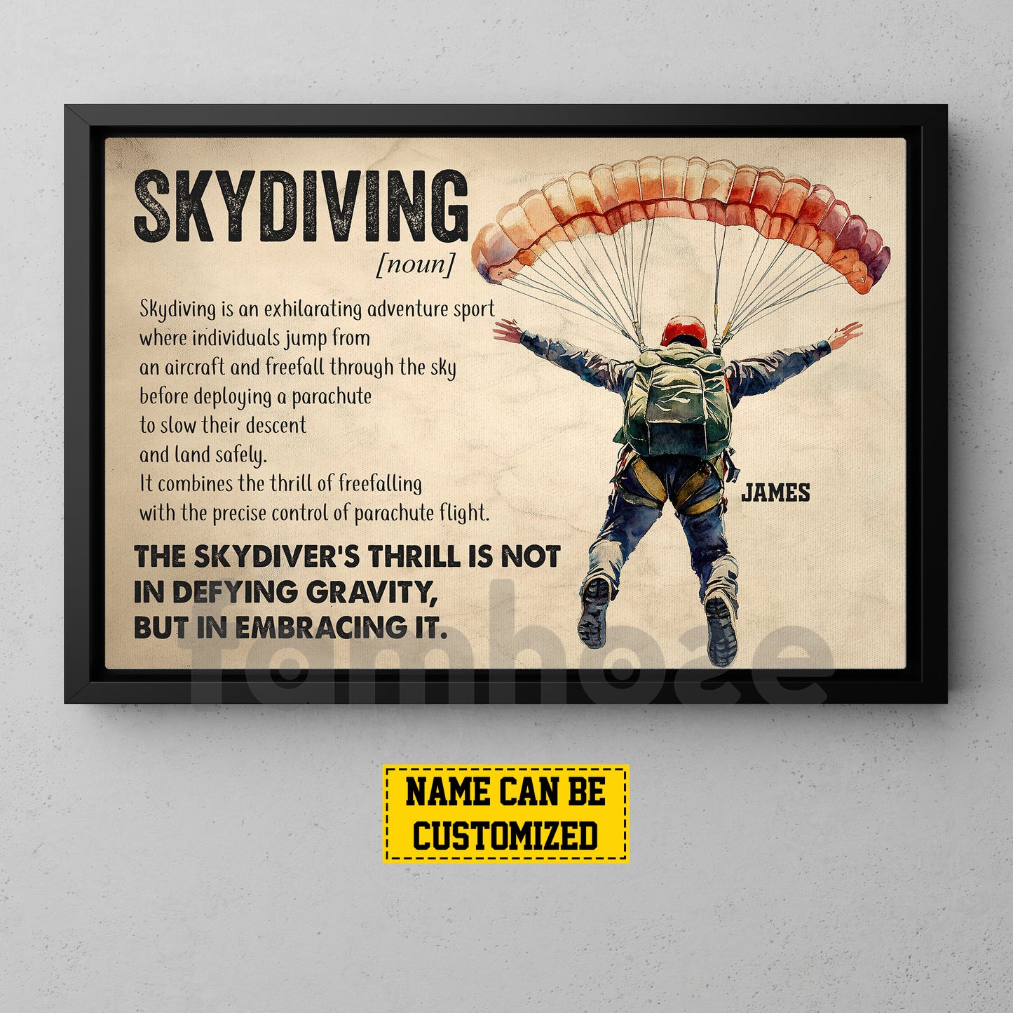 Motivational Personalized Skydiving Canvas Painting, Skydiving Is A Noun Sport Wall Art Decor, Poster Gift For Skydiving Lovers