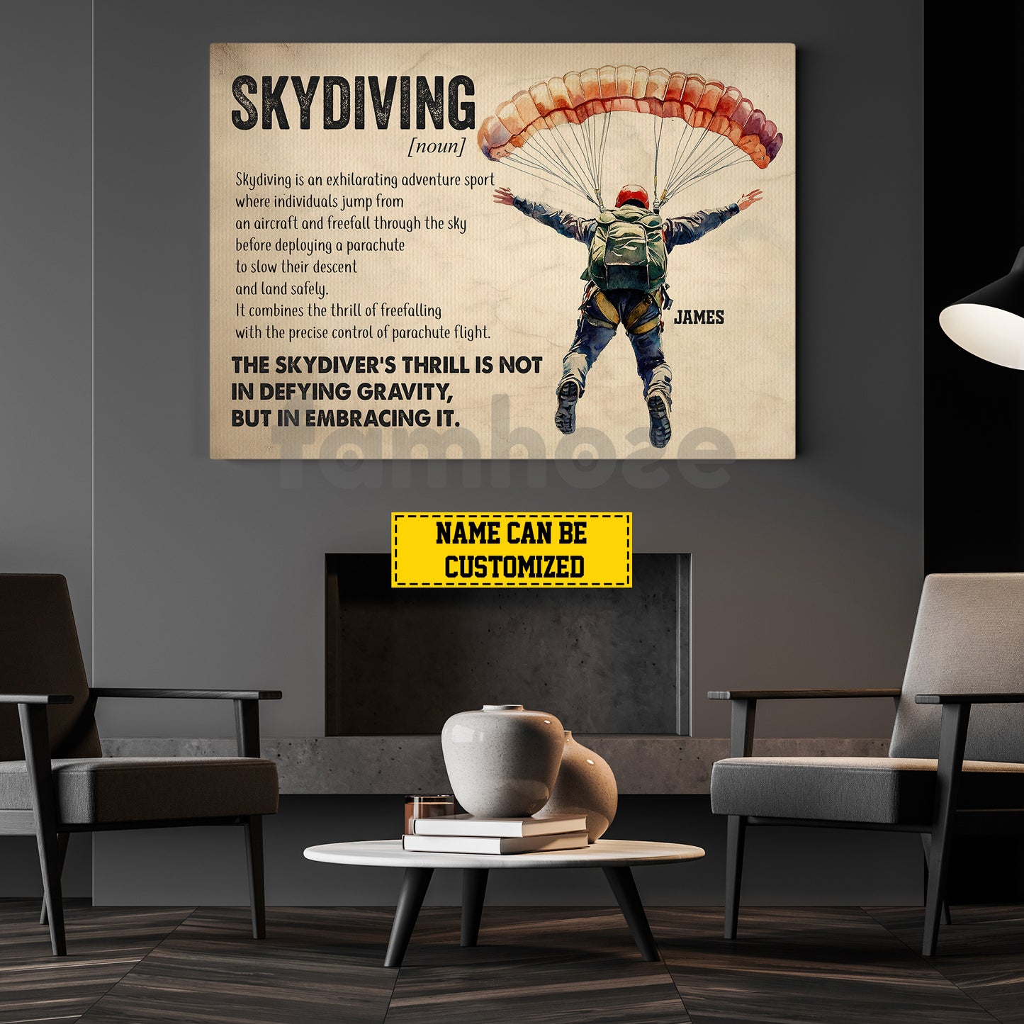Motivational Personalized Skydiving Canvas Painting, Skydiving Is A Noun Sport Wall Art Decor, Poster Gift For Skydiving Lovers