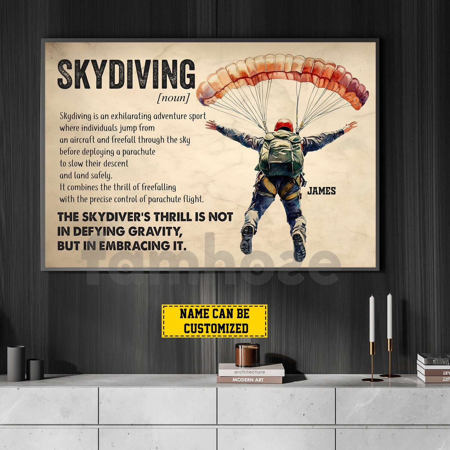 Motivational Personalized Skydiving Canvas Painting, Skydiving Is A Noun Sport Wall Art Decor, Poster Gift For Skydiving Lovers
