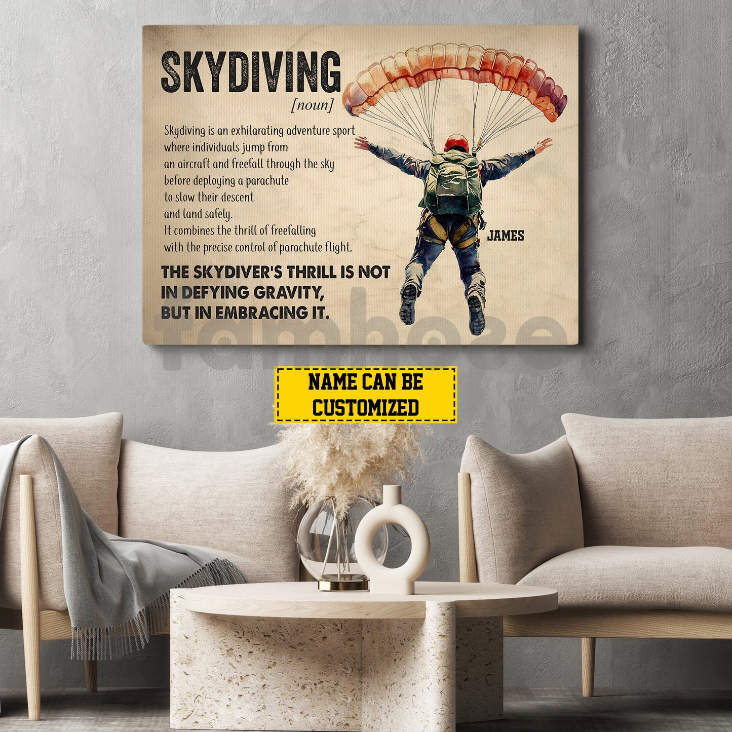 Motivational Personalized Skydiving Canvas Painting, Skydiving Is A Noun Sport Wall Art Decor, Poster Gift For Skydiving Lovers