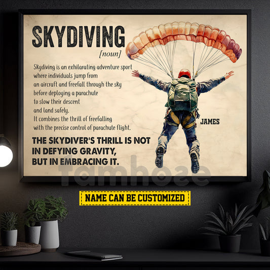 Motivational Personalized Skydiving Canvas Painting, Skydiving Is A Noun Sport Wall Art Decor, Poster Gift For Skydiving Lovers