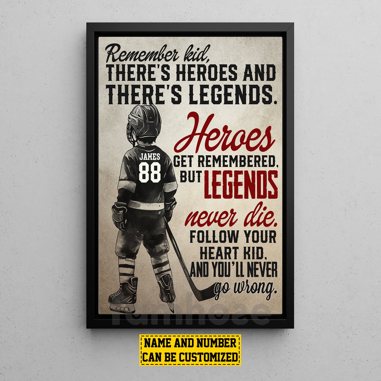 Motivational Personalized Hockey Kid Boy Canvas Painting, Remember Kid Sport Wall Art Decor, Poster Gift For Hockey Lovers
