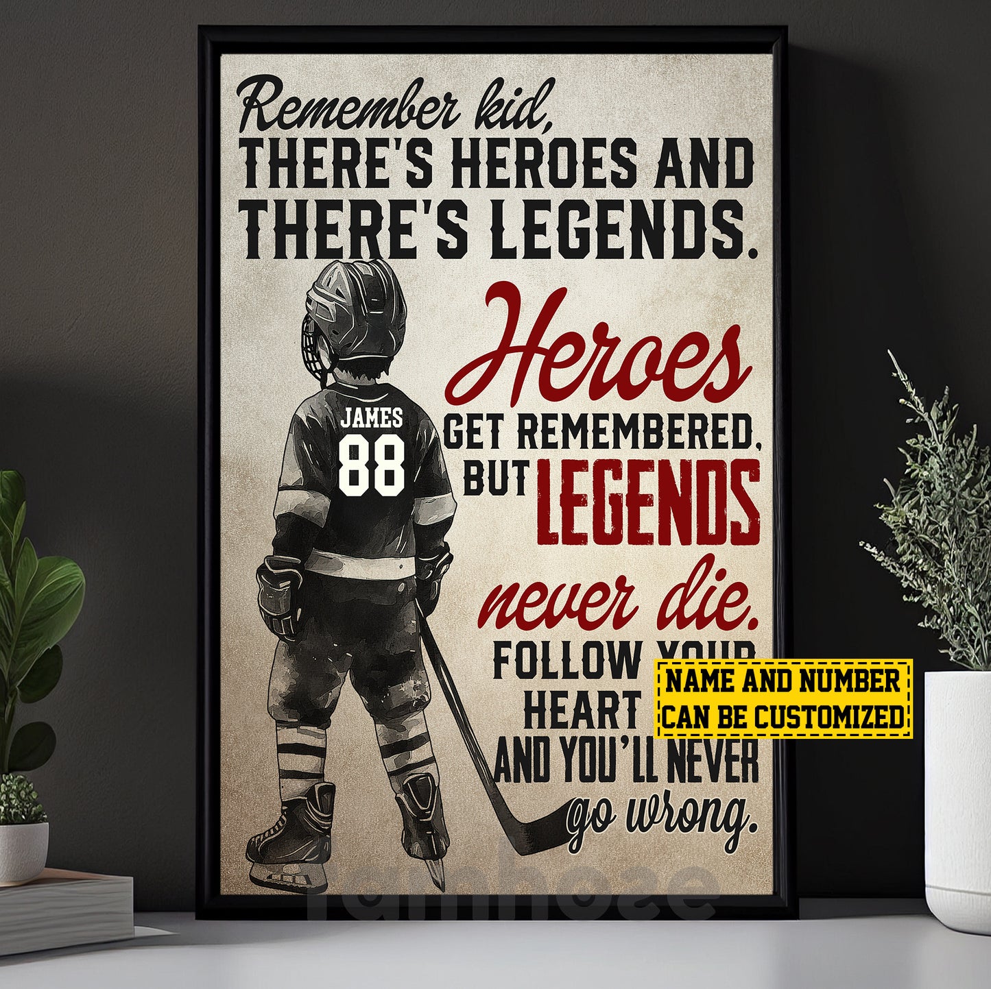 Motivational Personalized Hockey Kid Boy Canvas Painting, Remember Kid Sport Wall Art Decor, Poster Gift For Hockey Lovers