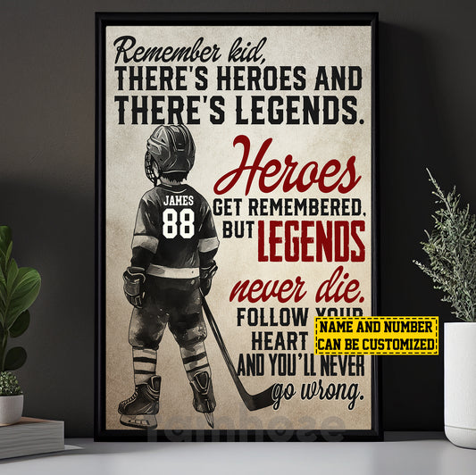 Motivational Personalized Hockey Kid Boy Canvas Painting, Remember Kid Sport Wall Art Decor, Poster Gift For Hockey Lovers