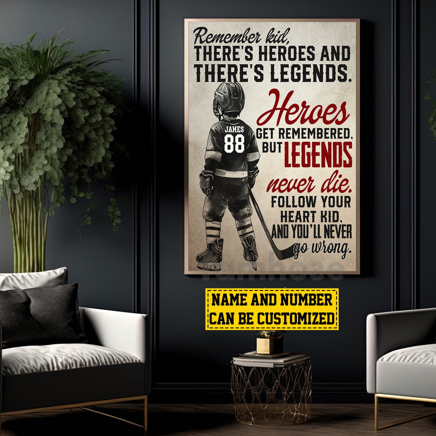 Motivational Personalized Hockey Kid Boy Canvas Painting, Remember Kid Sport Wall Art Decor, Poster Gift For Hockey Lovers