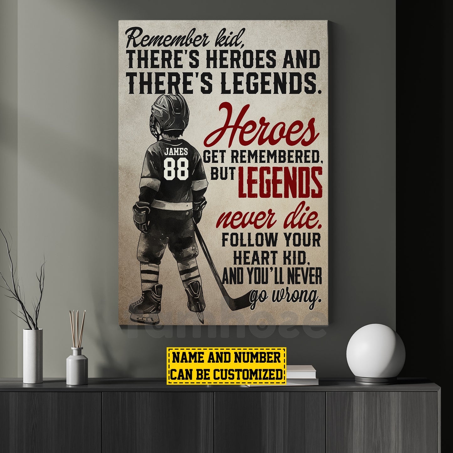 Motivational Personalized Hockey Kid Boy Canvas Painting, Remember Kid Sport Wall Art Decor, Poster Gift For Hockey Lovers