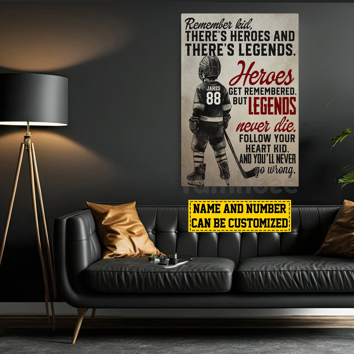 Motivational Personalized Hockey Kid Boy Canvas Painting, Remember Kid Sport Wall Art Decor, Poster Gift For Hockey Lovers