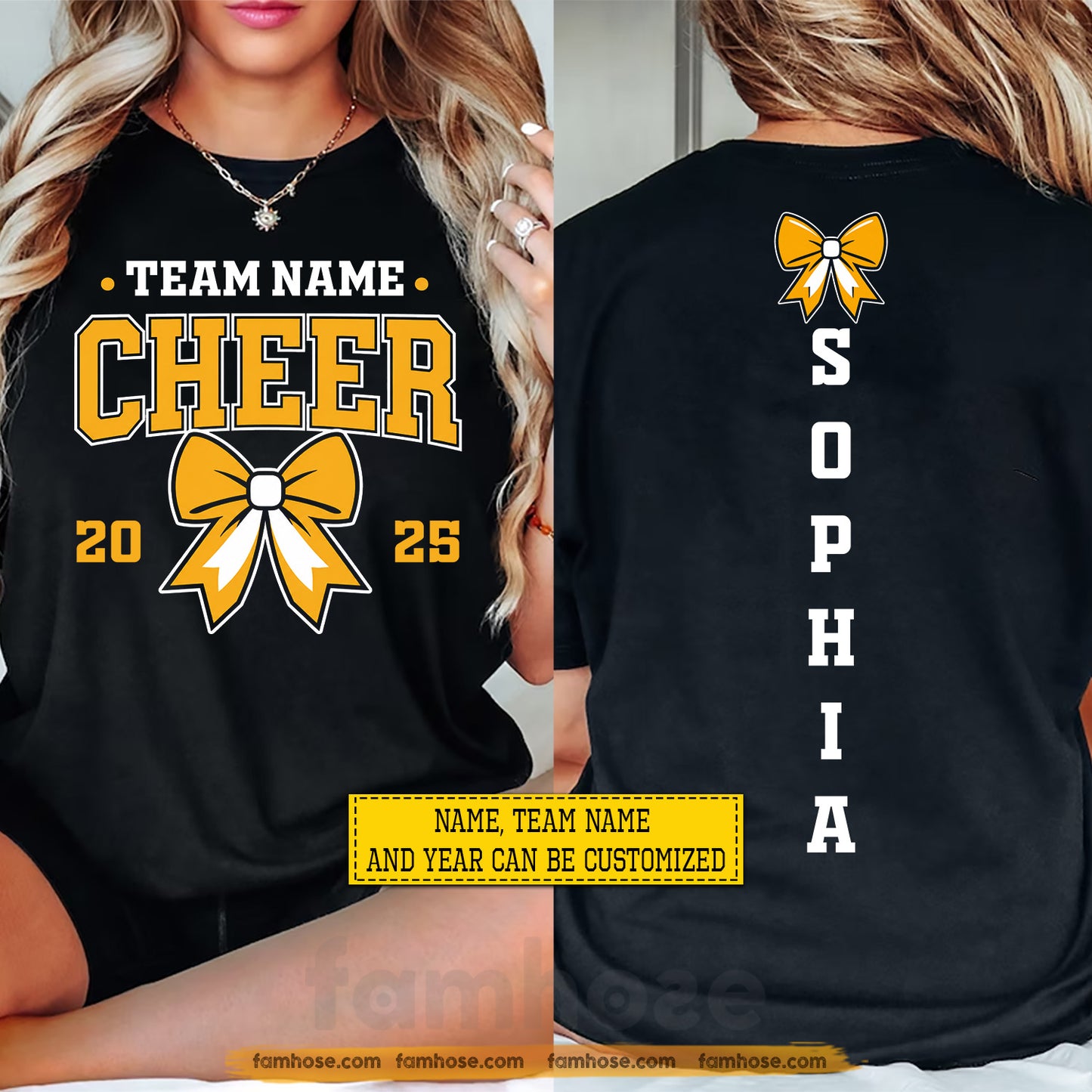 Personalized Cheerleading Two-sided T-shirt, Bow On Game On Tees Gift For Cheerleading Lover