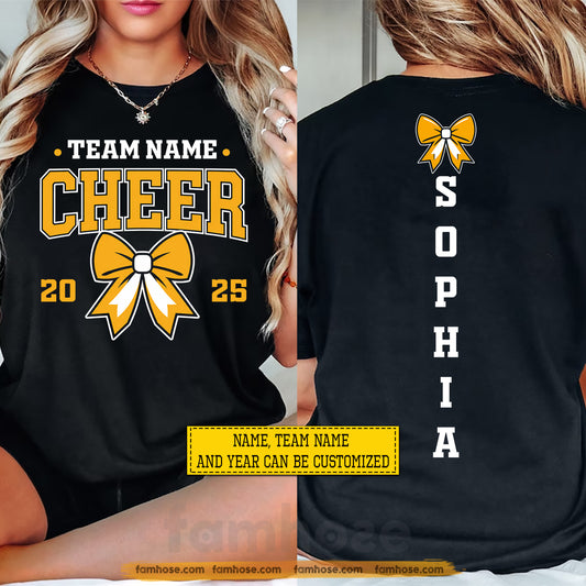Personalized Cheerleading Two-sided T-shirt, Bow On Game On Tees Gift For Cheerleading Lover