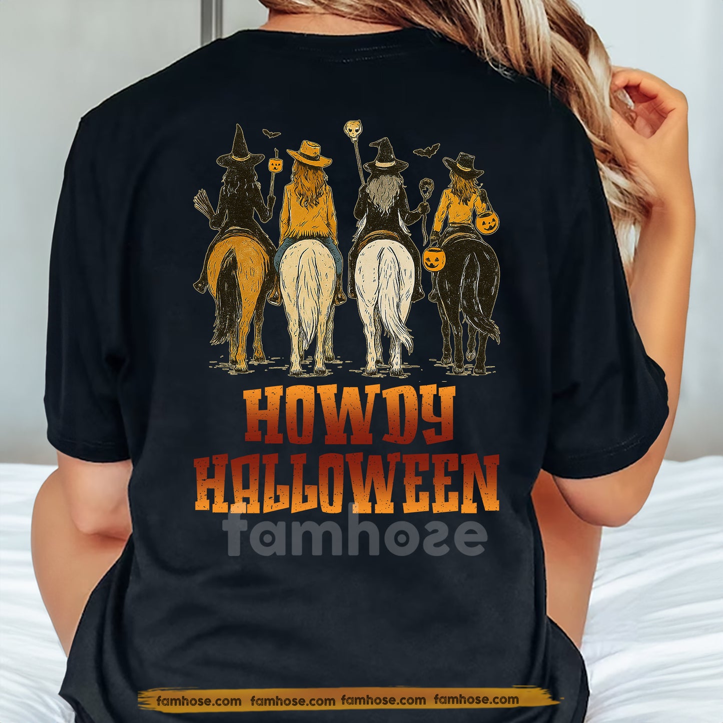 Halloween Cowgirl Riding T-shirt, Howdy Halloween, Spooky Season Gift For Cowgirls