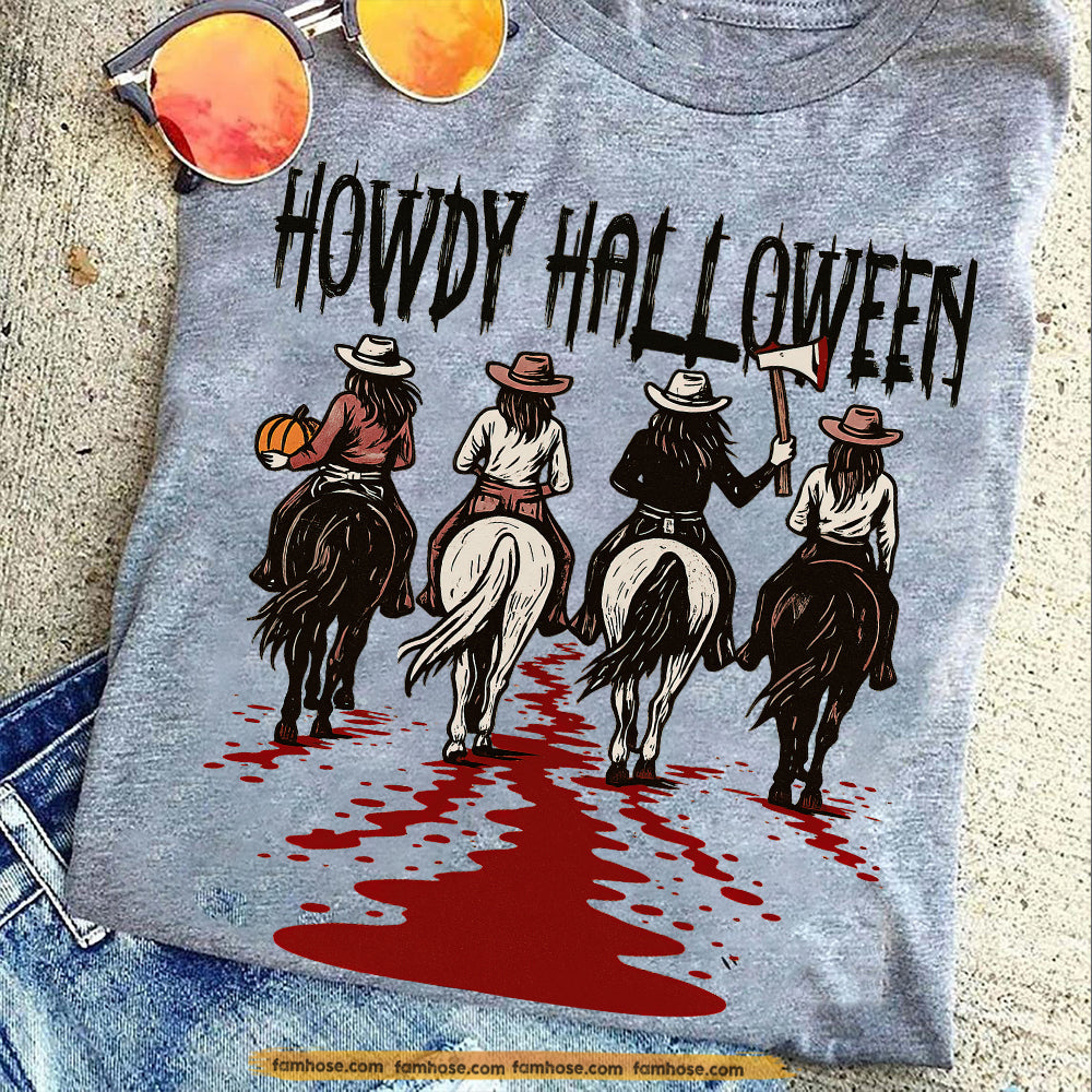Funny Halloween Cowgirl Riding T-shirt, Howdy Halloween Tees Spooky Season Gift For Cowgirl