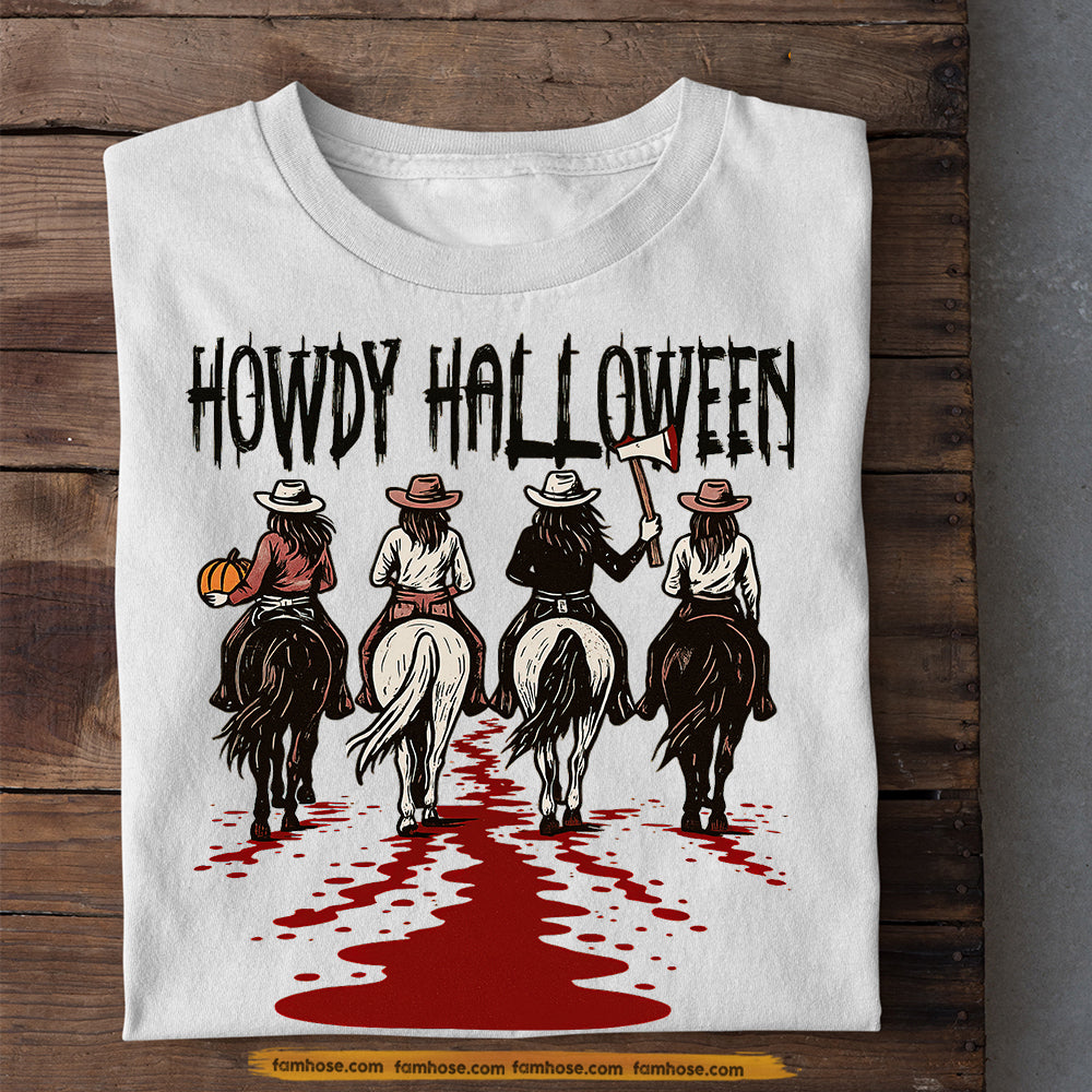 Funny Halloween Cowgirl Riding T-shirt, Howdy Halloween Tees Spooky Season Gift For Cowgirl