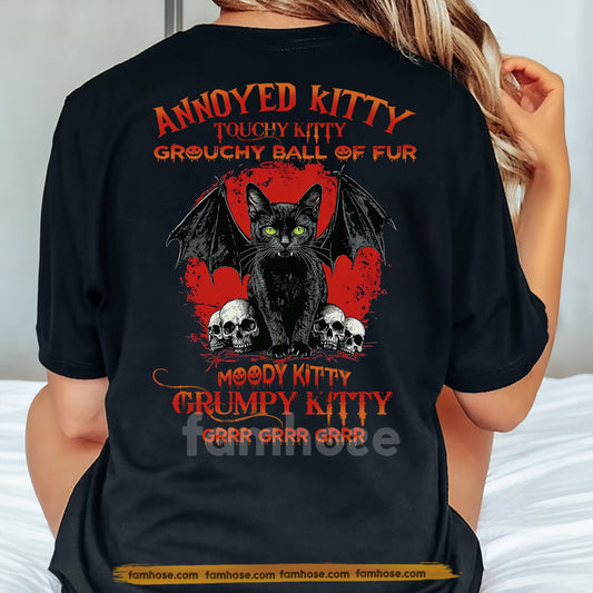 Halloween Black Cat Backside T-shirt, Annoyed Kitty Grouchy Ball Of Fur, Spooky Season Gift For Cat Lovers