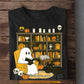 Halloween Cat Boo T-shirt, Cute Ghost Reading Book Tees Spooky Season Gift For Cat Lovers, Book Lovers