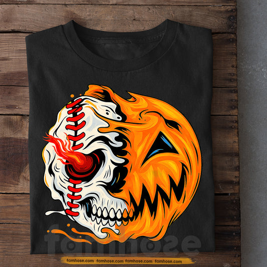 Halloween Baseball Pumpkin T-shirt, Evil Baseball Tees Spooky Season Gift For Baseball Lovers