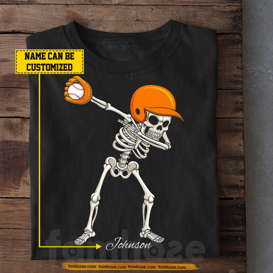 Funny Personalized Skeleton Dabbing Baseball T-shirt, Skeleton Baseball Player Tees Spooky Season Gift For Baseball Lovers
