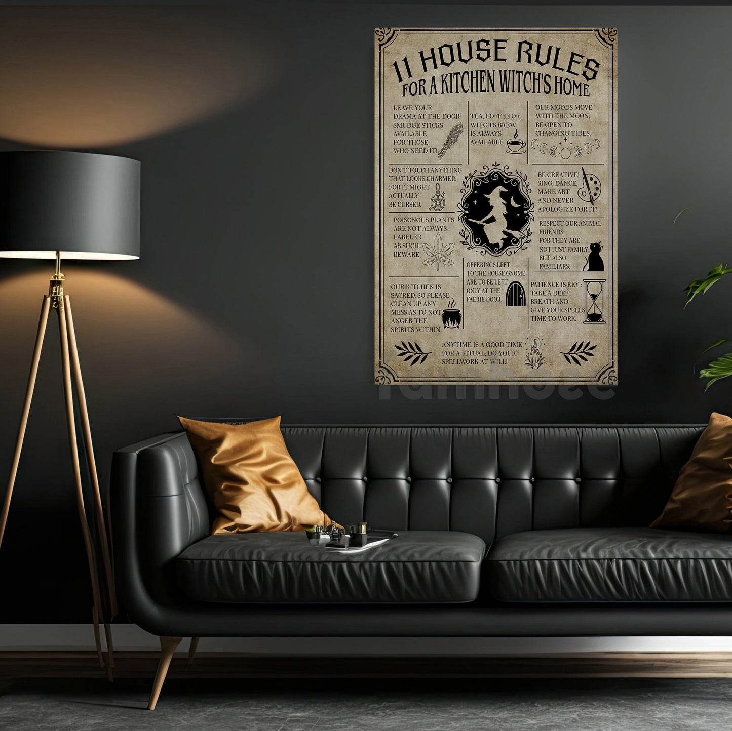 Funny Halloween Witch Canvas Painting, 11 House Rules Wall Art Decor, Spooky Season Poster Gift For Witch Lovers