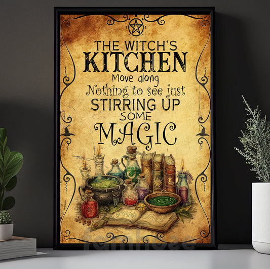 Funny Halloween Kitchen Canvas Painting, The Witch's Kitchen Wall Art Decor, Spooky Season Poster Gift For Witch Lovers