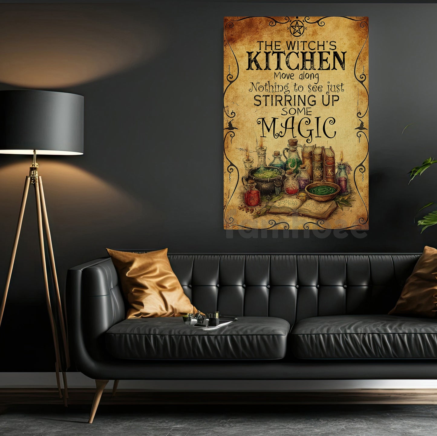 Funny Halloween Kitchen Canvas Painting, The Witch's Kitchen Wall Art Decor, Spooky Season Poster Gift For Witch Lovers
